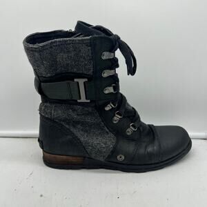 Sorel Boots Womens 8 Major Carly Lace Up Zip Combat Boot NL2324-010 Gray Black